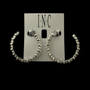 INC International Concepts Silver Rhinestone Hoop Earrings NWT Statement 1.75"